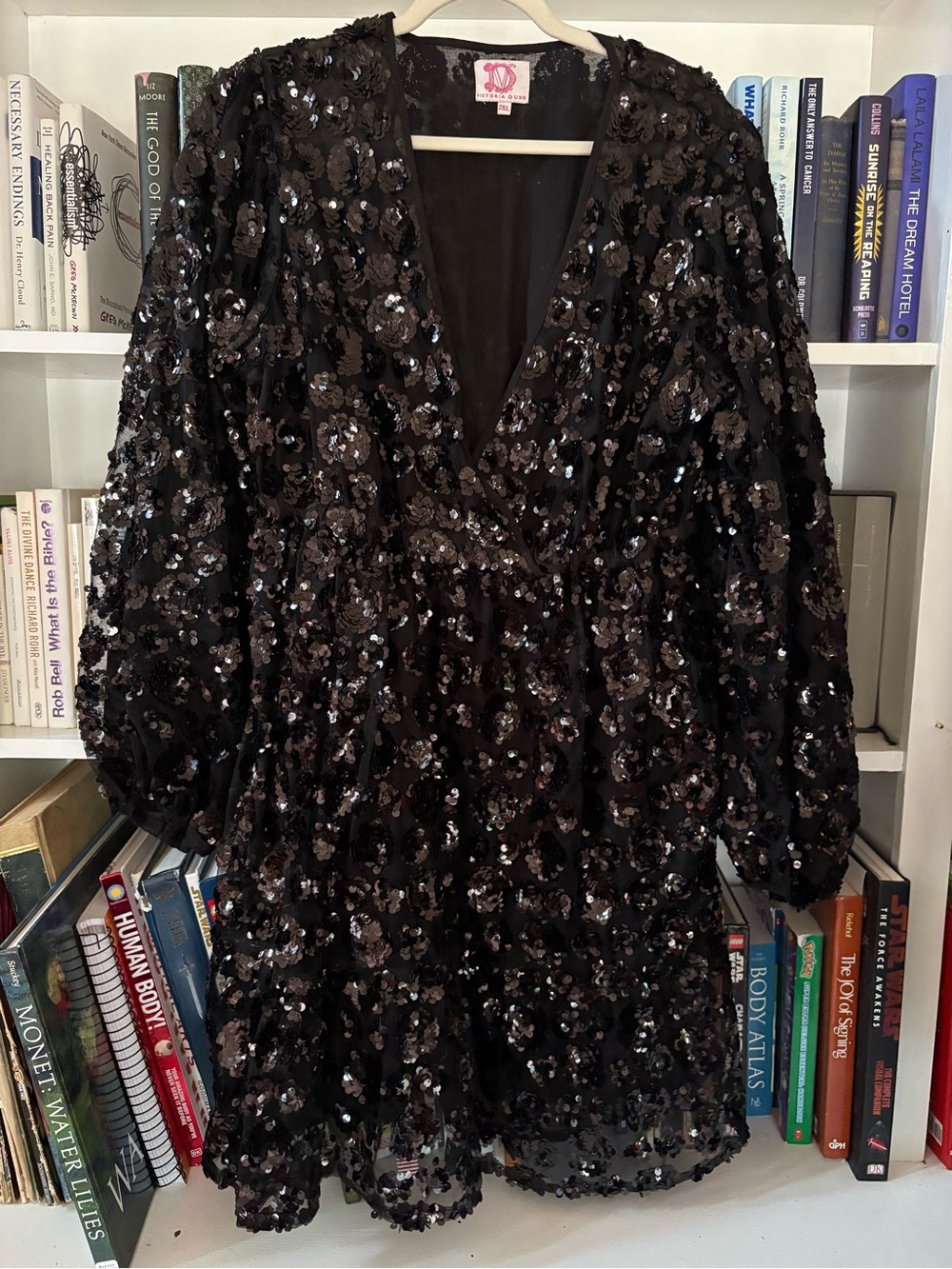 Victoria Dunn Black Sequin V-Neck Mini Dress